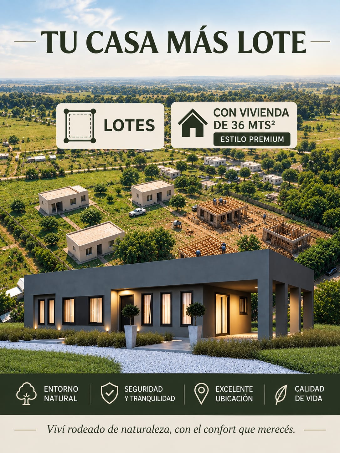 Tu casa más lote — lotes con vivienda de 36 m² estilo premium